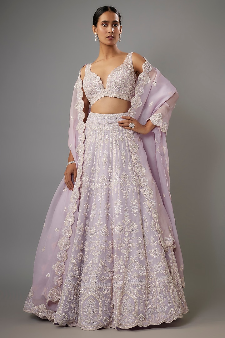 Lavender Organza Bridal Lehenga Set by Aneesh Agarwaal at Pernia's Pop Up Shop