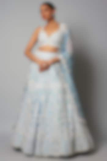 Blue Organza Pearl Bridal Lehenga Set by Aneesh Agarwaal at Pernia's Pop Up Shop