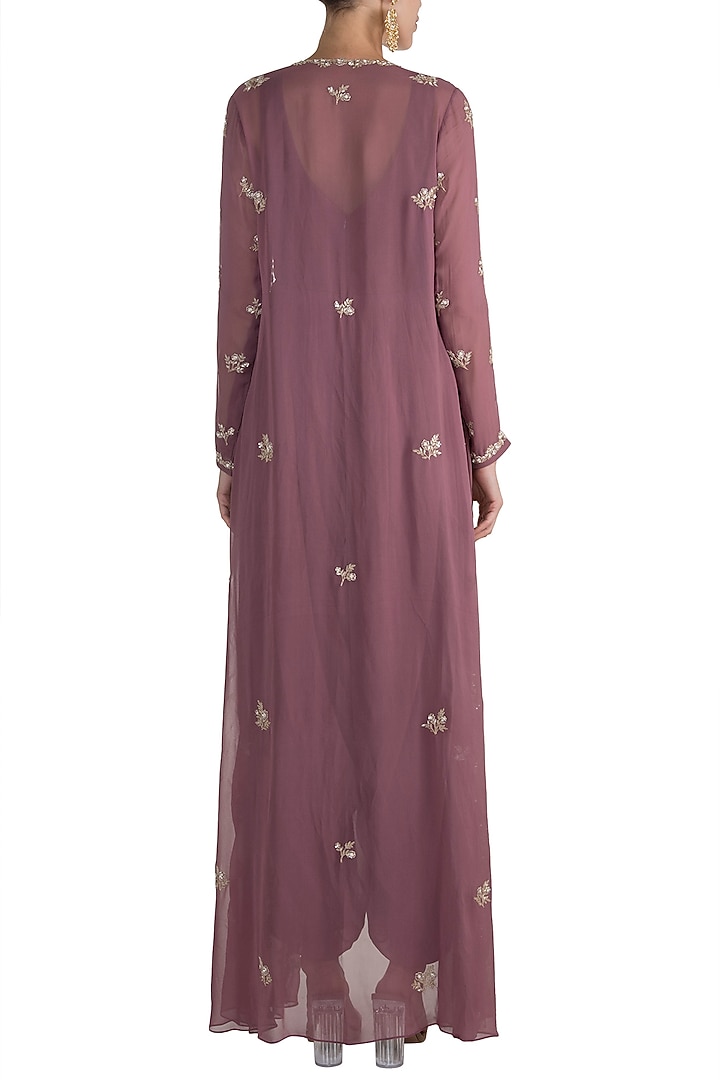 Brown Cowl Jumpsuit With Embroidered Jacket by Aneesh Agarwaal PRET at Pernia's Pop Up Shop