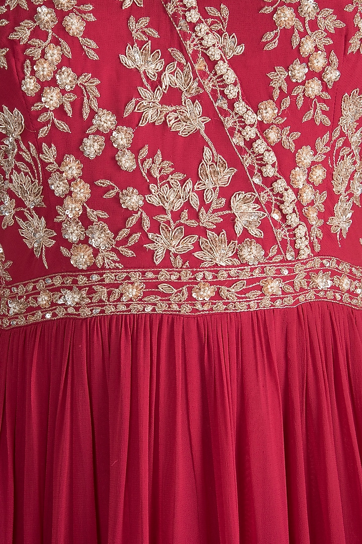 Red Embroidered Wedding Anarkali Gown With Cape Sleeves by Aneesh Agarwaal PRET at Pernia's Pop Up Shop