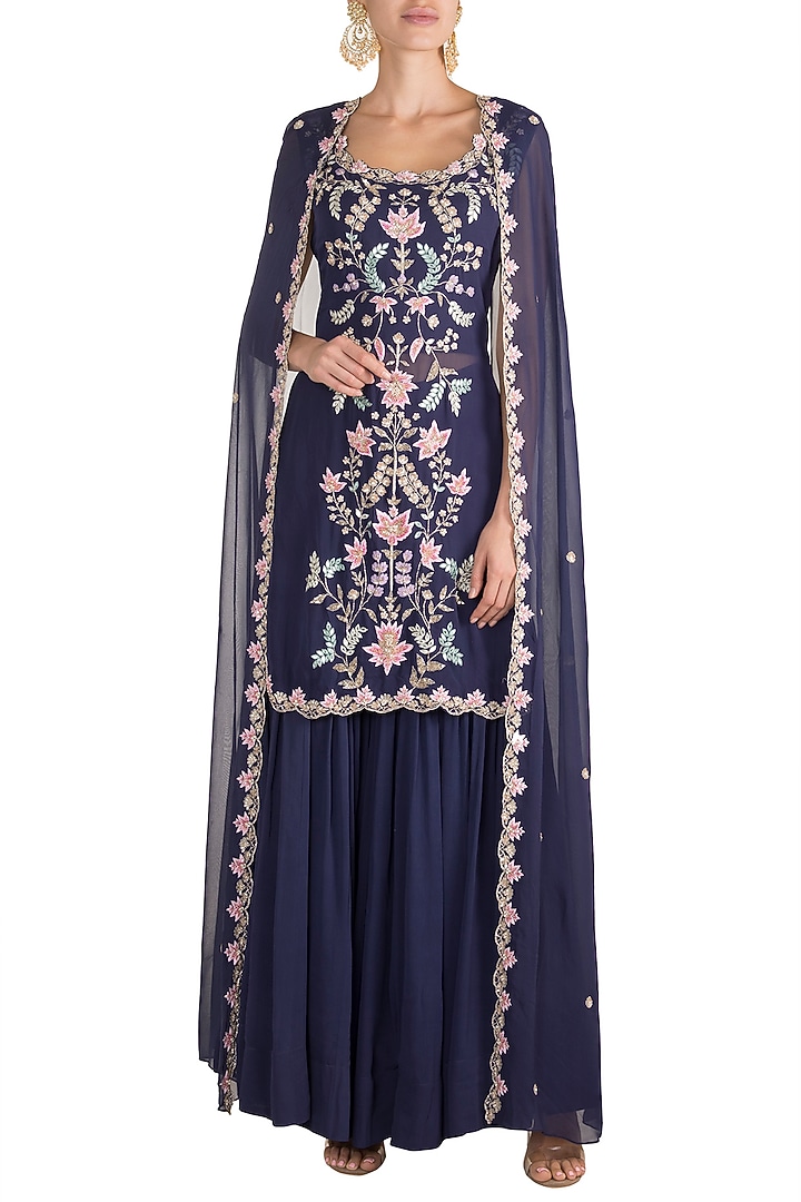 Purple Embroidered Cape Kurta With Gharara by Aneesh Agarwaal PRET at Pernia's Pop Up Shop