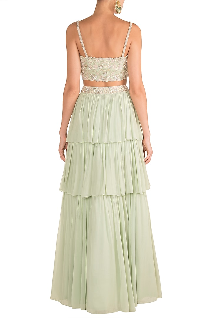 Mint Green Embroidered Wedding Lehenga Set by Aneesh Agarwaal PRET at Pernia's Pop Up Shop