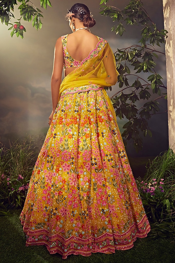Primrose Yellow Silk Hand Embellished Bridal Lehenga Set by Aneesh Agarwaal at Pernia's Pop Up Shop