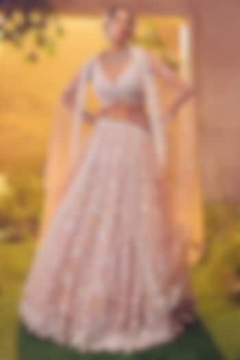 Pale Blush Pink Organza Embroidered Bridal Lehenga Set by Aneesh Agarwaal at Pernia's Pop Up Shop