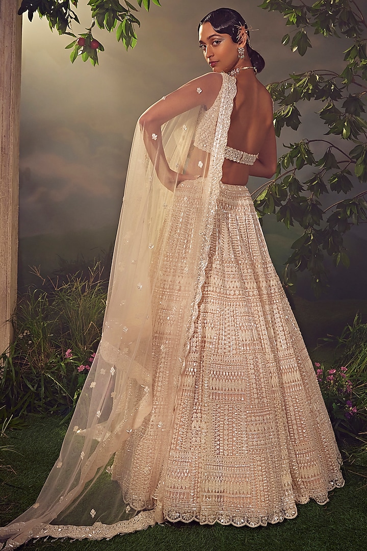 Blush-Ivory Tulle Hand Embroidered Bridal Lehenga Set by Aneesh Agarwaal at Pernia's Pop Up Shop