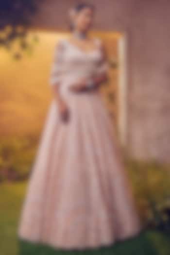 Crystal Pink Tulle Hand Embroidered Bridal Lehenga Set by Aneesh Agarwaal at Pernia's Pop Up Shop
