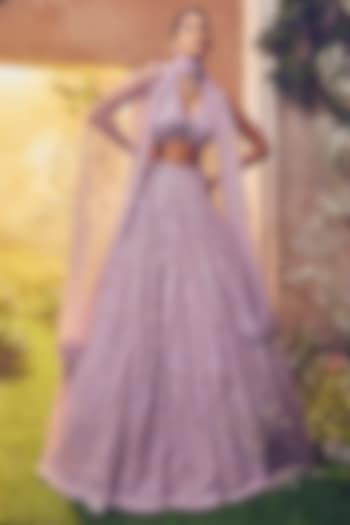 Orchid Tulle Embroidered Bridal Lehenga Set by Aneesh Agarwaal at Pernia's Pop Up Shop