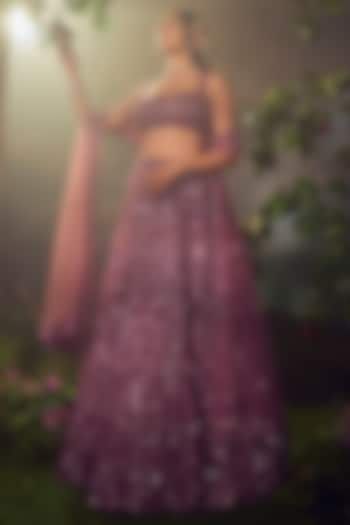 Argyle Purple Tulle Embroidered Bridal Lehenga Set by Aneesh Agarwaal at Pernia's Pop Up Shop