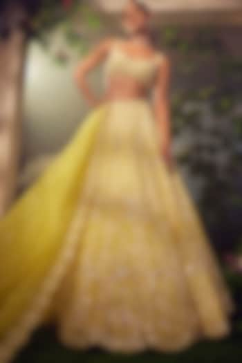 Prime Yellow Organza Embroidered Bridal Lehenga Set by Aneesh Agarwaal at Pernia's Pop Up Shop