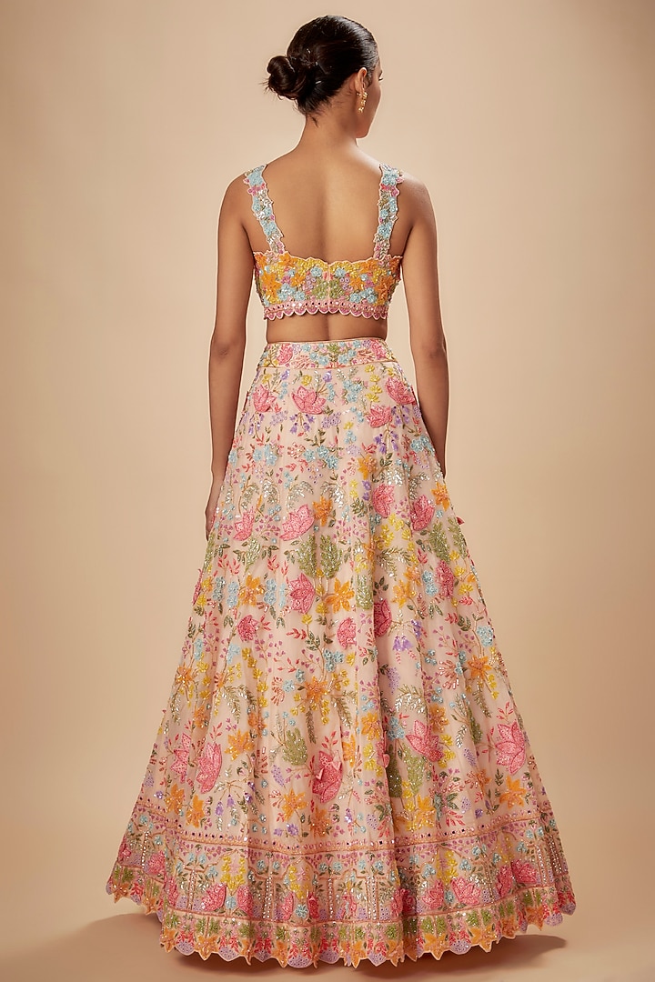 Blush Pink Silk Organza Embroidered Bridal Lehenga Set by Aneesh Agarwaal at Pernia's Pop Up Shop