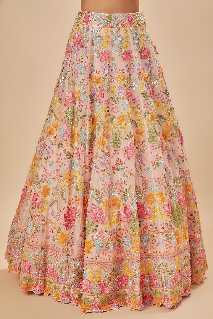 Blush Pink Silk Organza Embroidered Bridal Lehenga Set by Aneesh Agarwaal at Pernia's Pop Up Shop