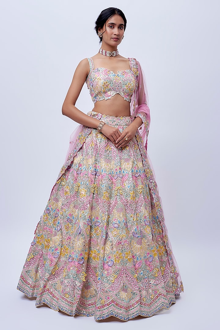 White Silk Organza Bridal Lehenga Set by Aneesh Agarwaal at Pernia's Pop Up Shop