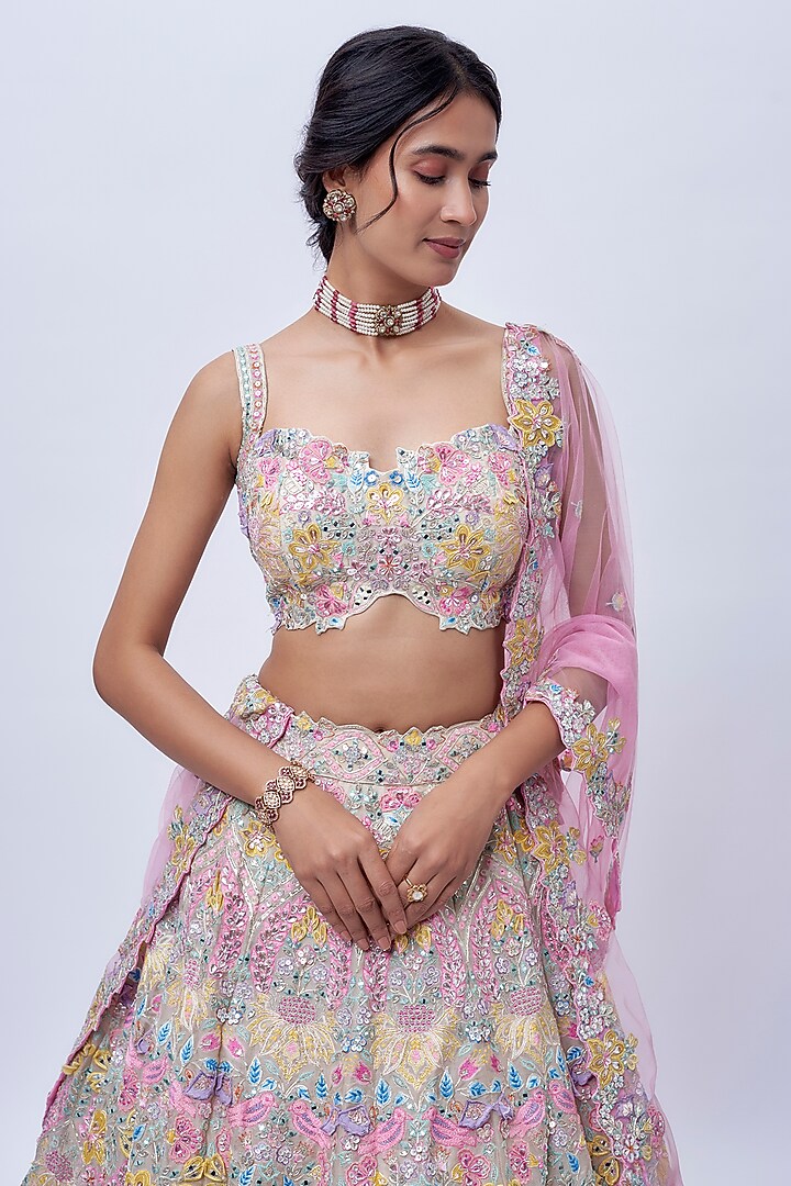 White Silk Organza Bridal Lehenga Set by Aneesh Agarwaal at Pernia's Pop Up Shop