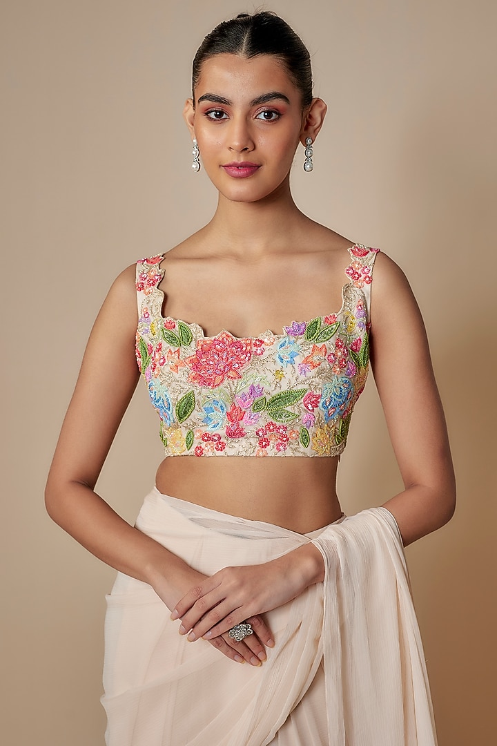Ivory Organza Jacket Bridal Saree Set by Aneesh Agarwaal at Pernia's Pop Up Shop