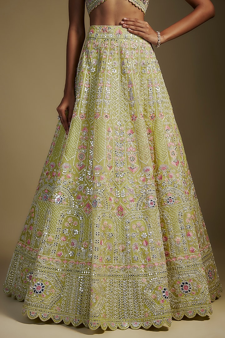 Green Organza Embroidered Bridal Lehenga Set by Aneesh Agarwaal at Pernia's Pop Up Shop