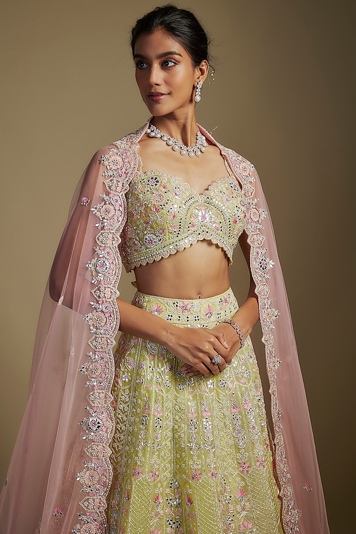 Green Organza Embroidered Bridal Lehenga Set by Aneesh Agarwaal at Pernia's Pop Up Shop