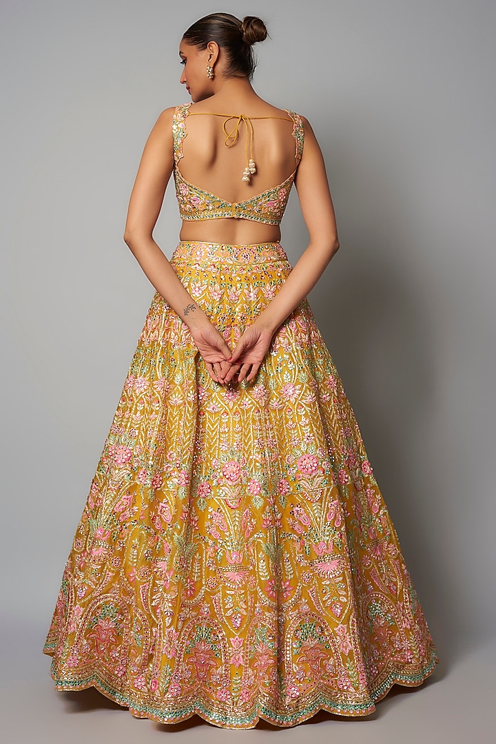 Yellow Silk Organza Bridal Lehenga Set by Aneesh Agarwaal at Pernia's Pop Up Shop