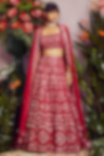 Ruby Embroidered Wedding Lehenga Set by Aneesh Agarwaal at Pernia's Pop Up Shop