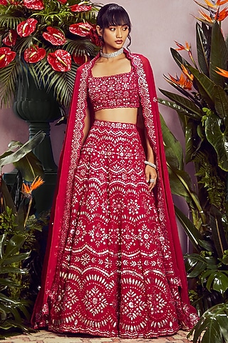 Ruby Embroidered Lehenga Set by Aneesh Agarwaal