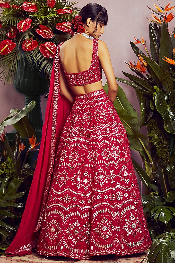 Ruby Embroidered Bridal Lehenga Set by Aneesh Agarwaal at Pernia's Pop Up Shop