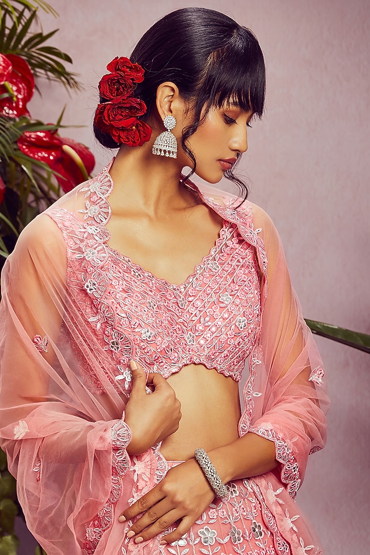 Pink Embroidered Bridal Lehenga Set by Aneesh Agarwaal at Pernia's Pop Up Shop