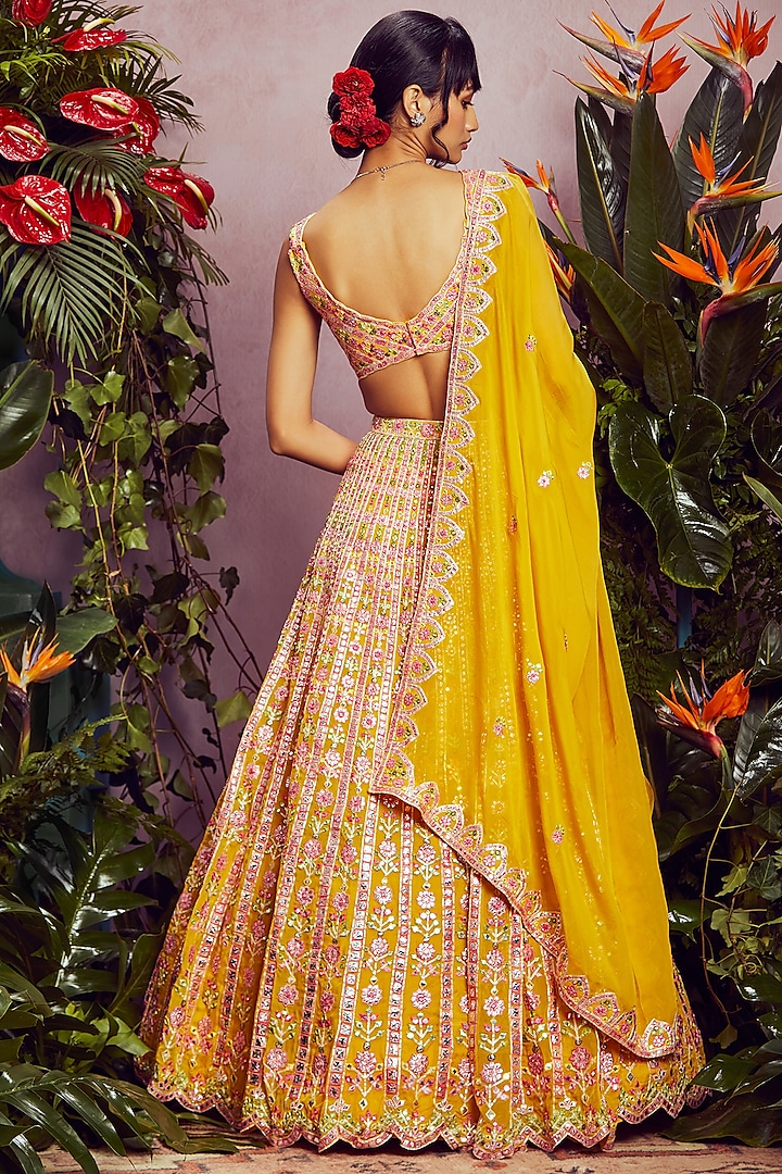 Yellow Embroidered Bridal Lehenga Set by Aneesh Agarwaal at Pernia's Pop Up Shop