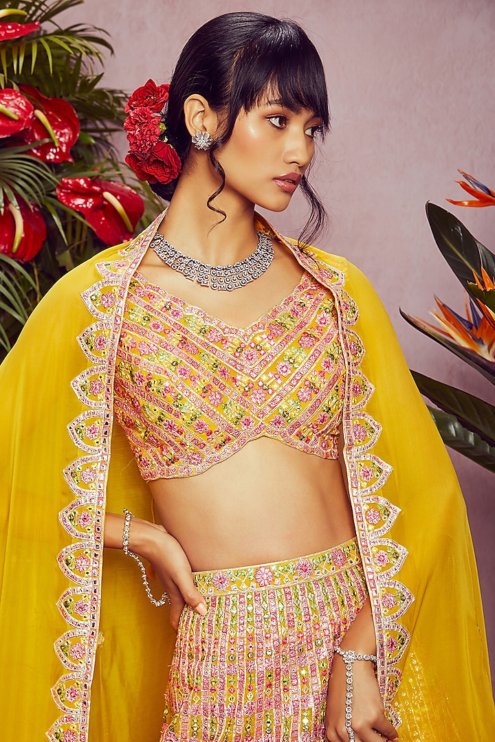 Yellow Embroidered Bridal Lehenga Set by Aneesh Agarwaal at Pernia's Pop Up Shop