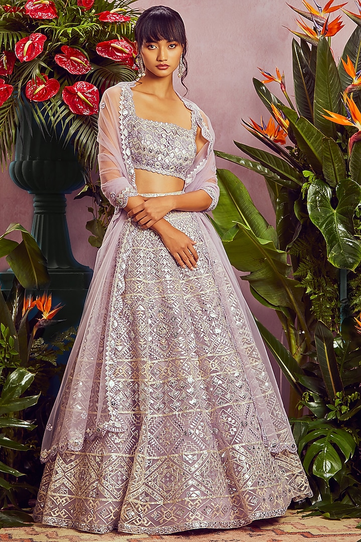 Lavender Embroidered Bridal Lehenga Set by Aneesh Agarwaal at Pernia's Pop Up Shop