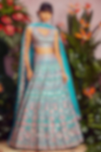 Teal Embroidered Bridal Lehenga Set by Aneesh Agarwaal at Pernia's Pop Up Shop