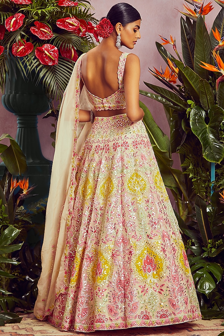 Ivory Embroidered Bridal Lehenga Set by Aneesh Agarwaal at Pernia's Pop Up Shop