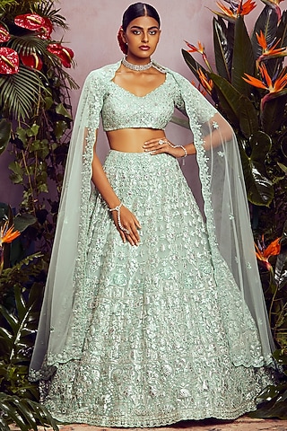 Mint Thread Embroided Lehenga Set