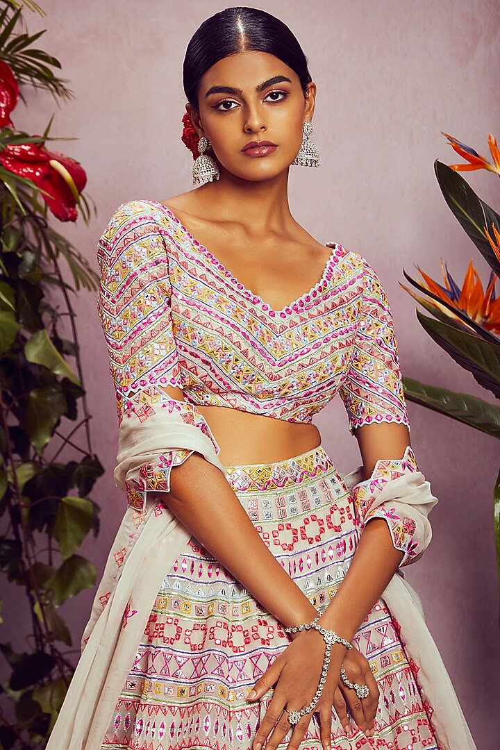 Grey Embroidered Bridal Lehenga Set by Aneesh Agarwaal at Pernia's Pop Up Shop