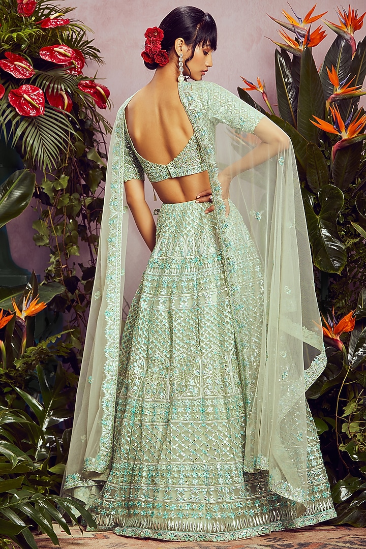 Green Embroidered Bridal Lehenga Set by Aneesh Agarwaal at Pernia's Pop Up Shop