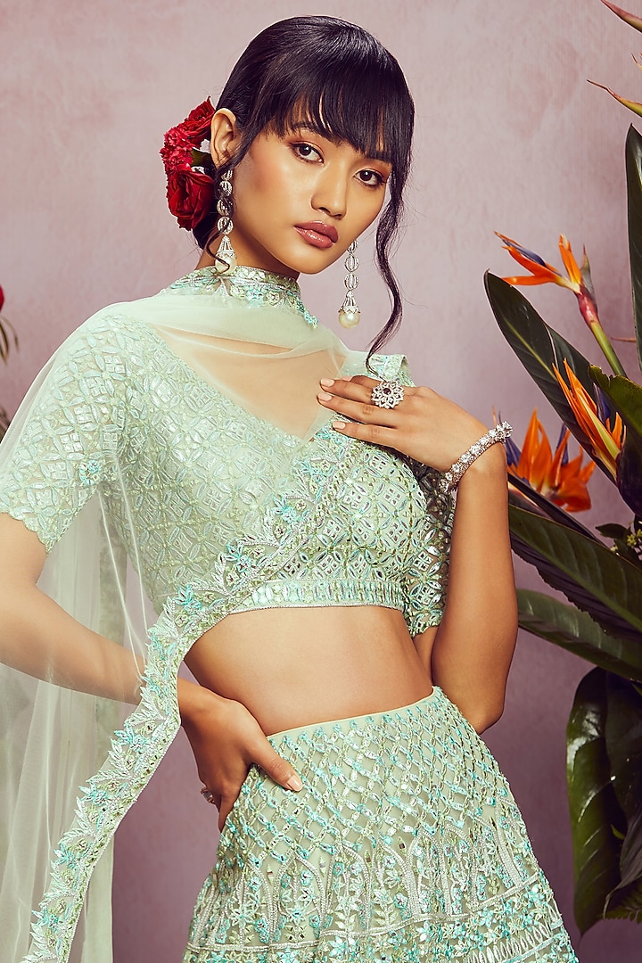 Green Embroidered Bridal Lehenga Set by Aneesh Agarwaal at Pernia's Pop Up Shop