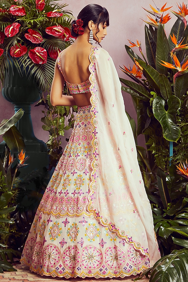 Ivory Mirror Embroidered Bridal Lehenga Set by Aneesh Agarwaal at Pernia's Pop Up Shop