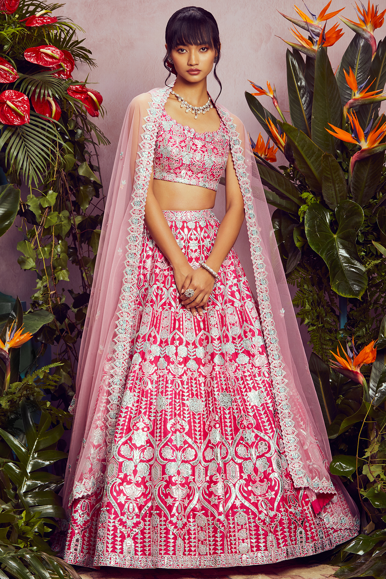Fuchsia Embroidered Bridal Lehenga Set by Aneesh Agarwaal at Pernia's Pop Up Shop