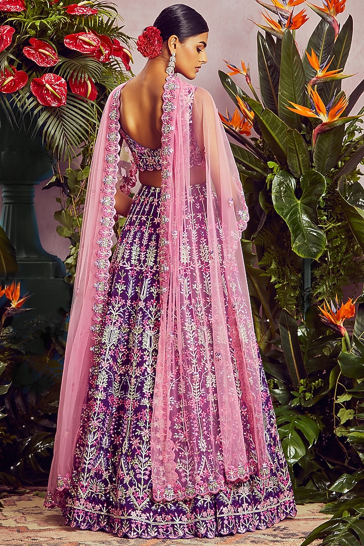 Purple Embroidered Bridal Lehenga Set by Aneesh Agarwaal at Pernia's Pop Up Shop