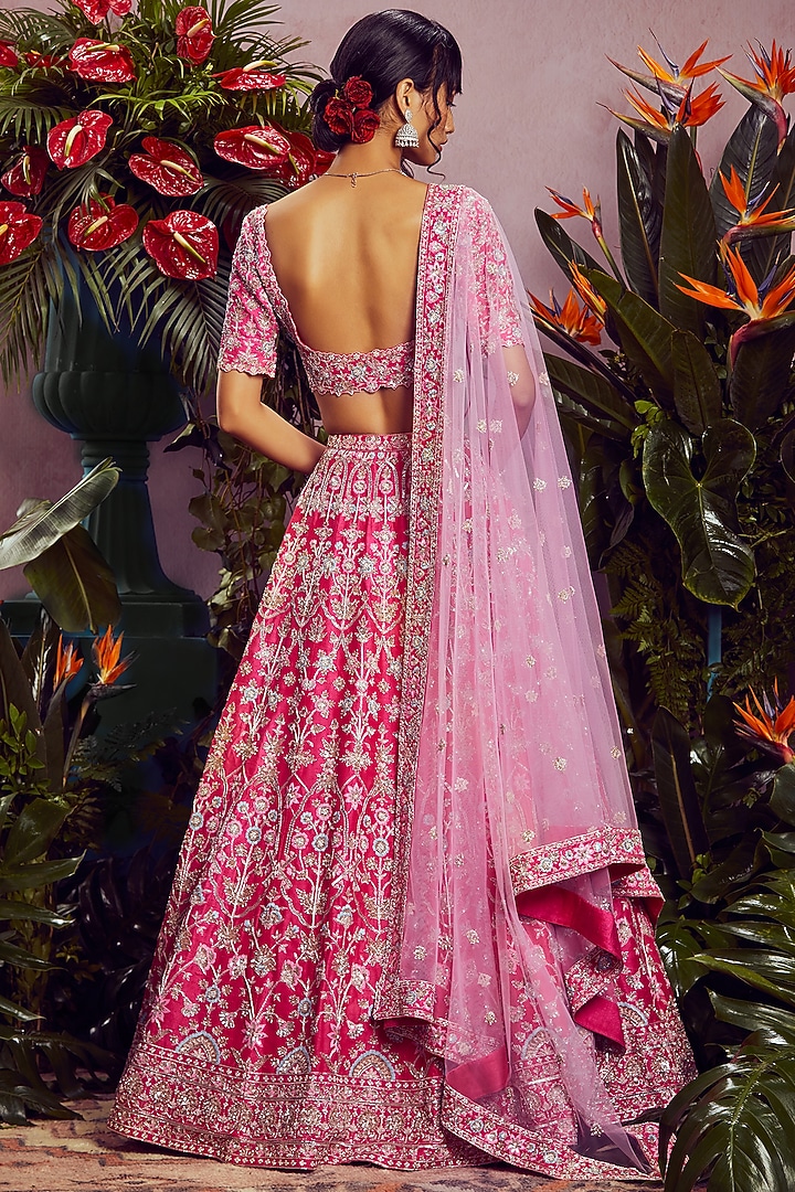 Fuchsia Hand Embroidered Bridal Lehenga Set by Aneesh Agarwaal at Pernia's Pop Up Shop