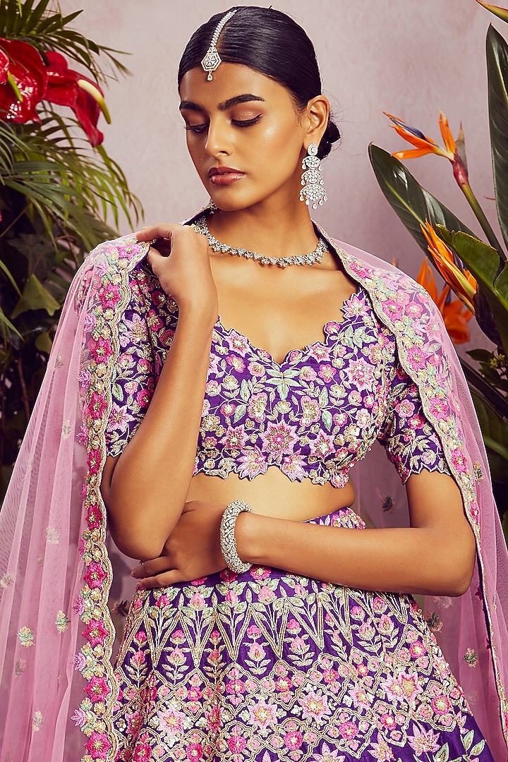 Purple Embroidered Bridal Lehenga Set by Aneesh Agarwaal at Pernia's Pop Up Shop