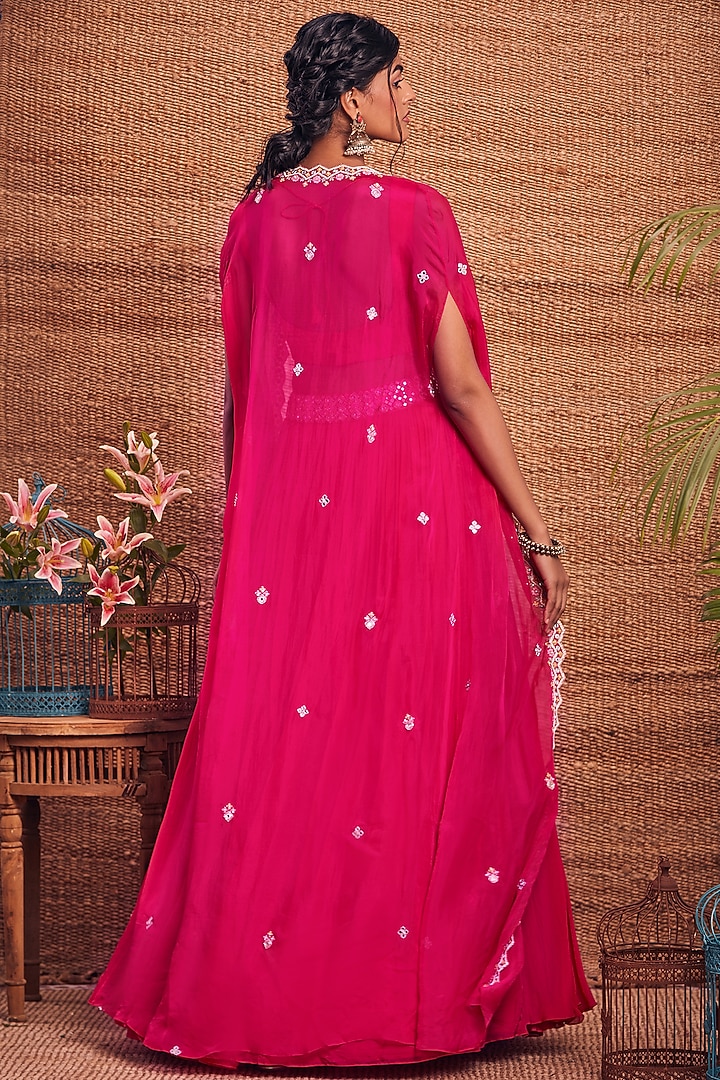 Fuchsia Pink Organza Skirt Set by Aneesh Agarwaal PRET at Pernia's Pop Up Shop