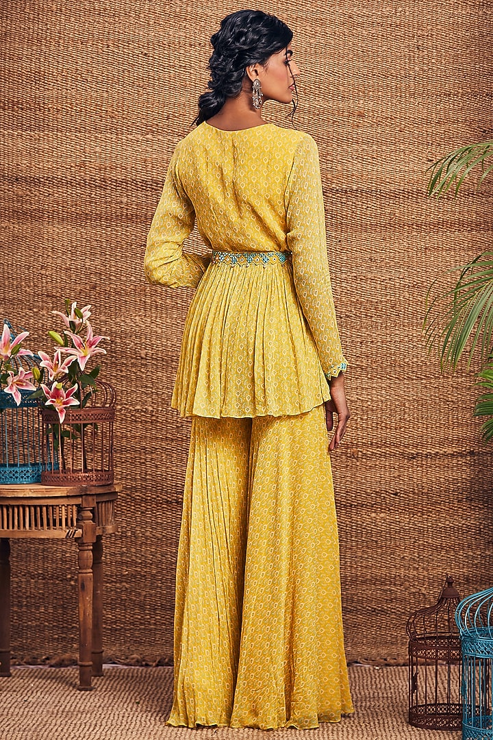 Lemon Yellow Georgette Paisley Printed Gharara Set by Aneesh Agarwaal PRET at Pernia's Pop Up Shop