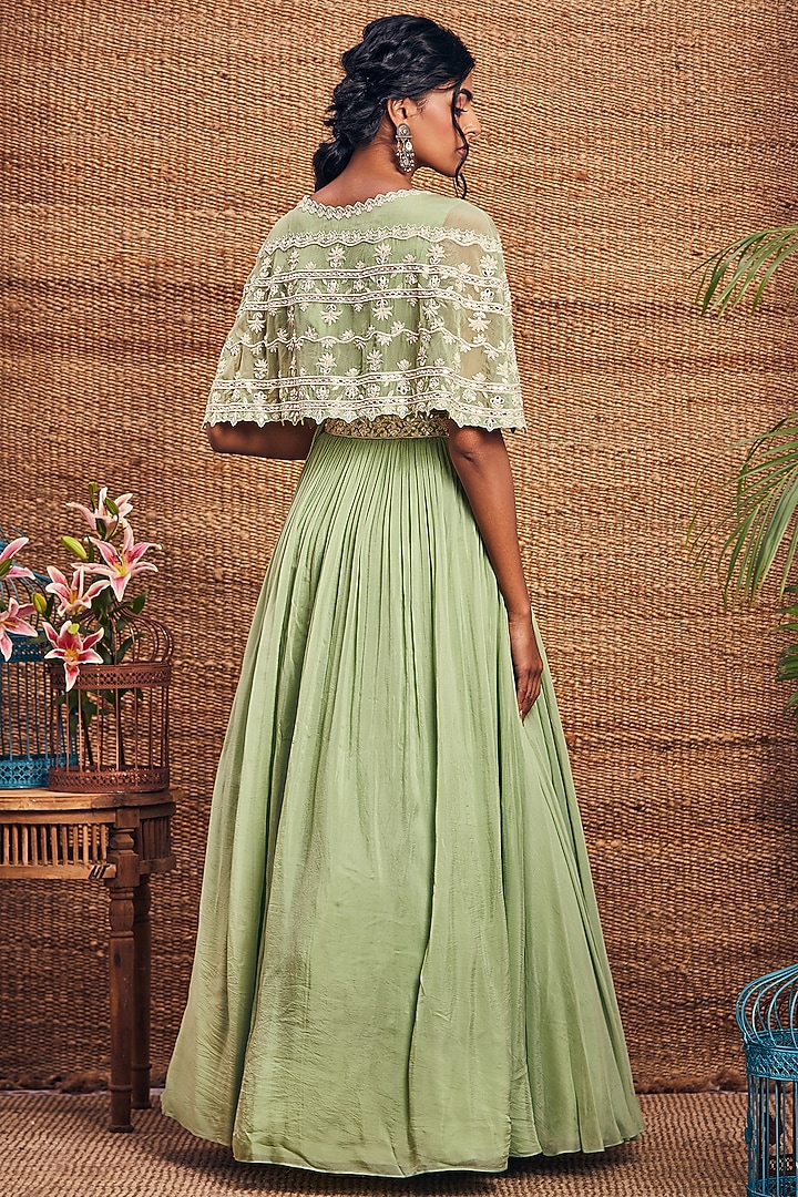 Green Soft Organza Skirt Set by Aneesh Agarwaal PRET at Pernia's Pop Up Shop