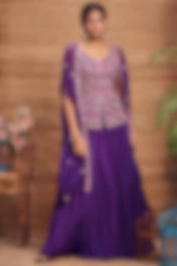 Purple Soft Organza Sharara Set by Aneesh Agarwaal PRET at Pernia's Pop Up Shop