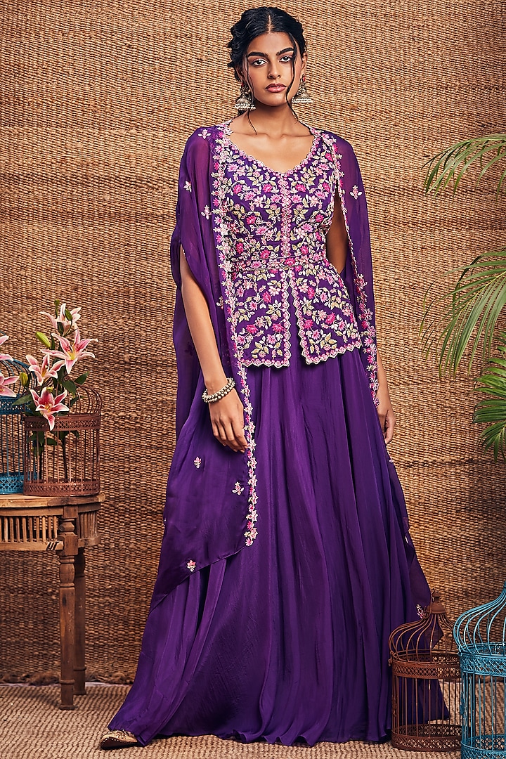 Purple Soft Organza Sharara Set by Aneesh Agarwaal PRET