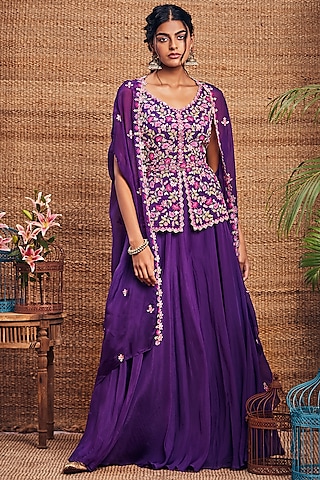Purple Soft Organza Sharara Set by Aneesh Agarwaal PRET