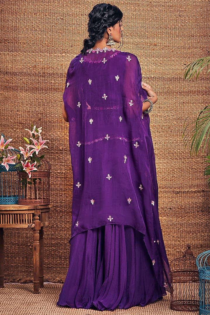 Purple Soft Organza Bridal Sharara Set by Aneesh Agarwaal PRET at Pernia's Pop Up Shop
