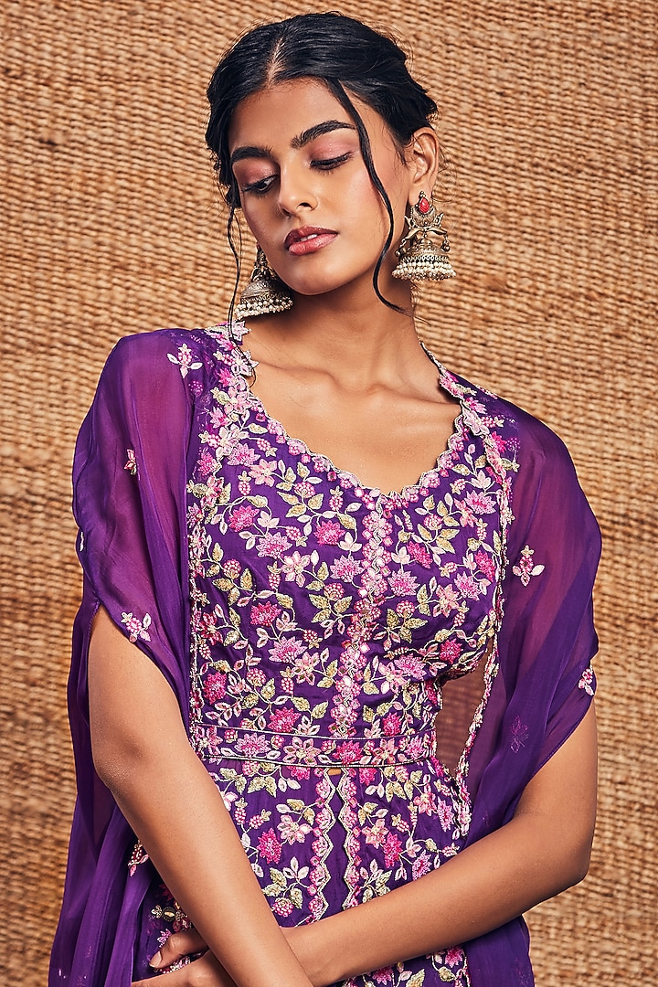Purple Soft Organza Bridal Sharara Set by Aneesh Agarwaal PRET at Pernia's Pop Up Shop