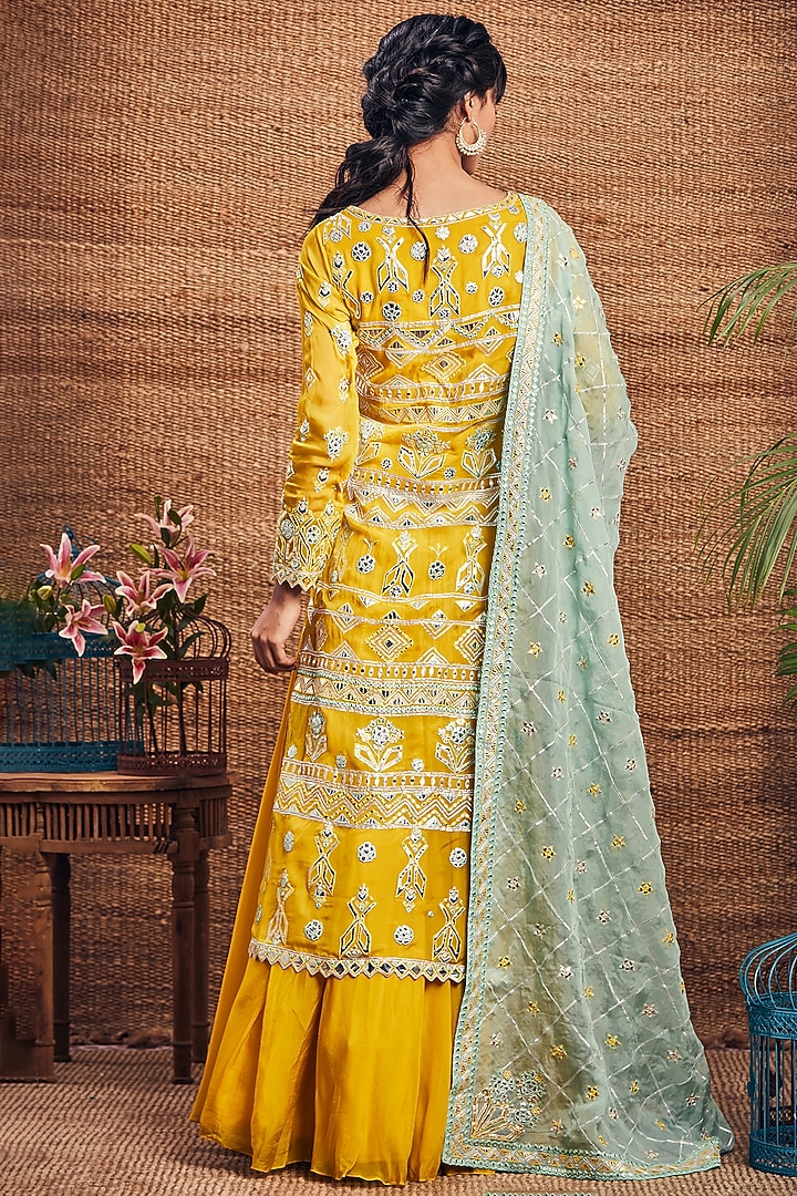 Yellow Embroidered Jacket Set by Aneesh Agarwaal at Pernia's Pop Up Shop
