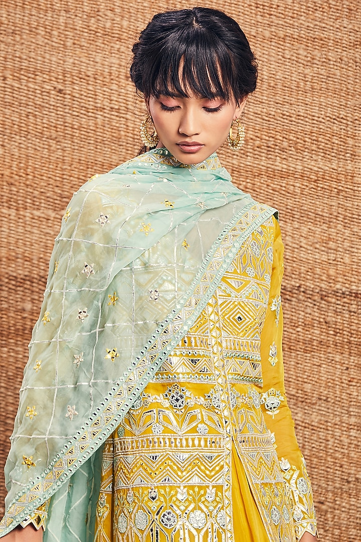 Yellow Embroidered Jacket Set by Aneesh Agarwaal at Pernia's Pop Up Shop