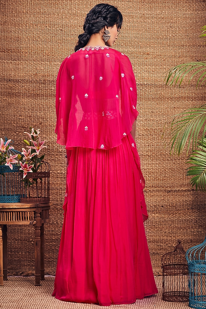 Hot Pink Soft Organza Skirt Set by Aneesh Agarwaal PRET at Pernia's Pop Up Shop